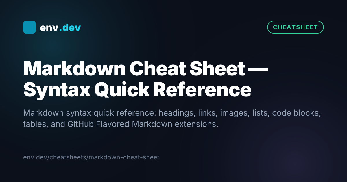 Markdown Cheat Sheet — Syntax Quick Reference — env.dev